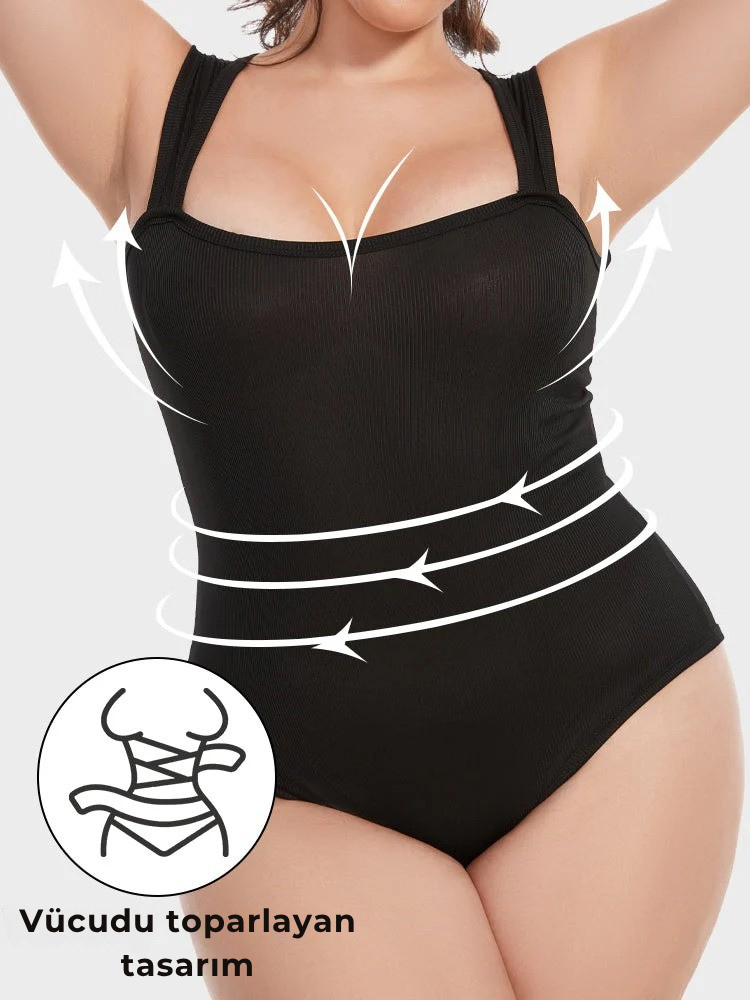Ribanalı Kolsuz Kare Yaka Bodysuit