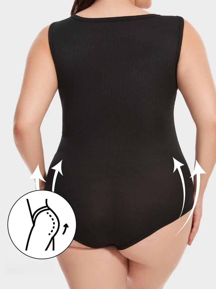 Ribanalı Kolsuz Kare Yaka Bodysuit