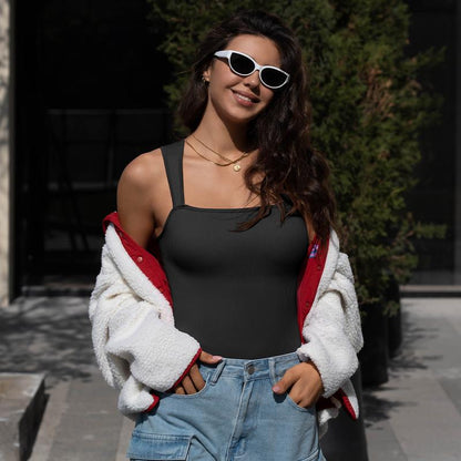 Ribanalı Kolsuz Kare Yaka Bodysuit