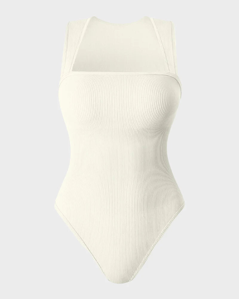 Ribanalı Kolsuz Kare Yaka Bodysuit