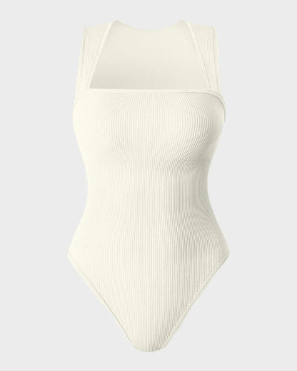 Ribanalı Kolsuz Kare Yaka Bodysuit