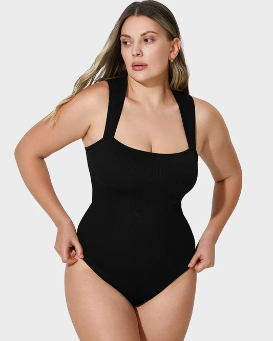 Ribanalı Kolsuz Kare Yaka Bodysuit