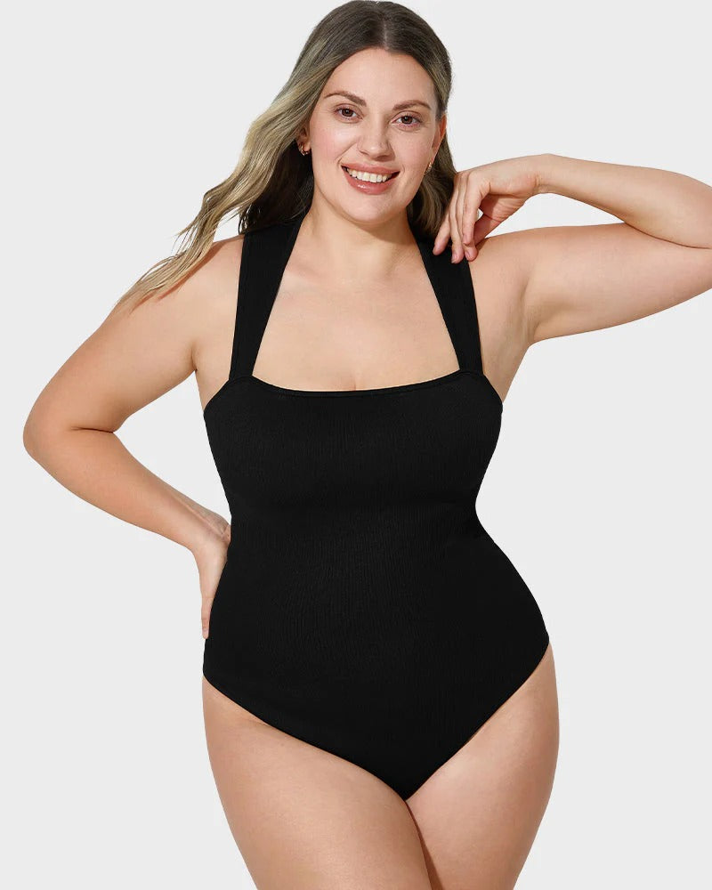 Ribanalı Kolsuz Kare Yaka Bodysuit