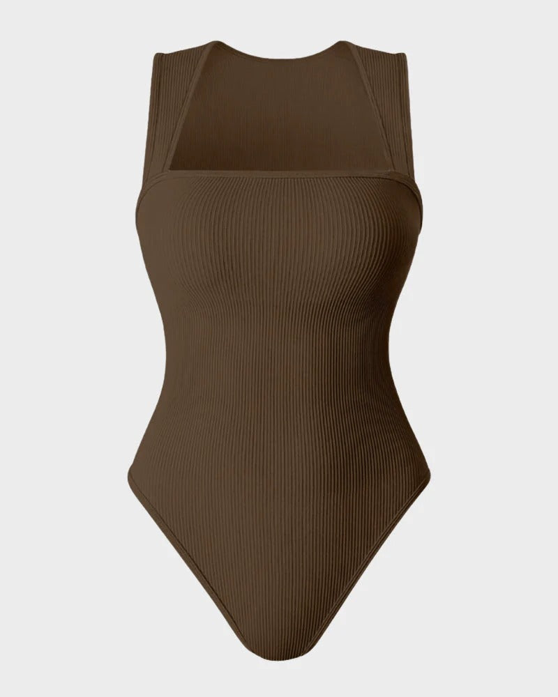 Ribanalı Kolsuz Kare Yaka Bodysuit