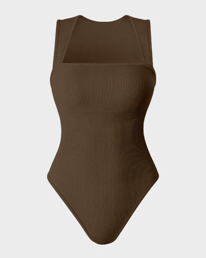 Ribanalı Kolsuz Kare Yaka Bodysuit