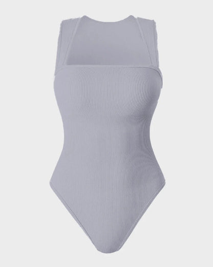 Ribanalı Kolsuz Kare Yaka Bodysuit