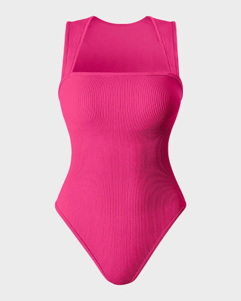 Ribanalı Kolsuz Kare Yaka Bodysuit