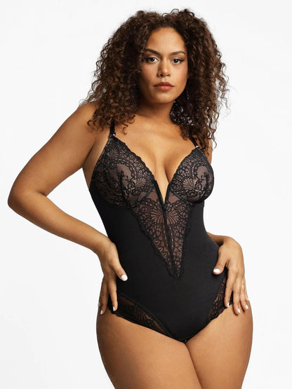 Dantelli Şekillendirici Derin V Yaka Bodysuit