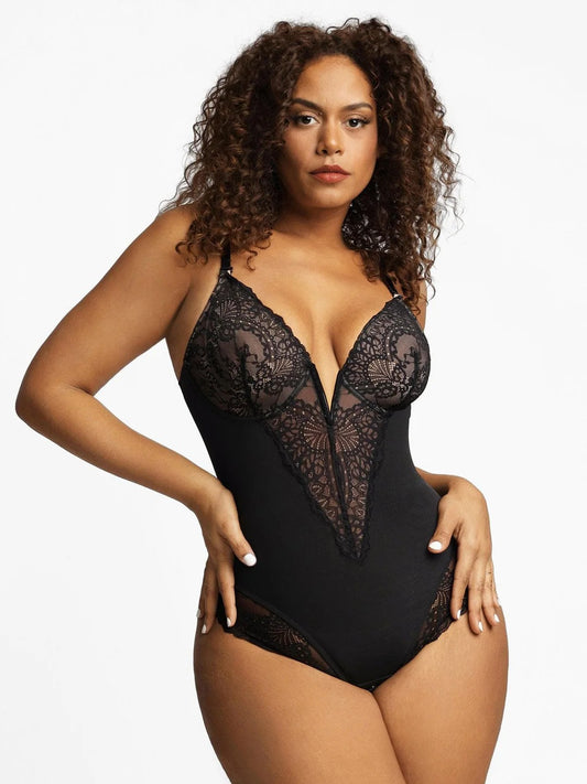 Dantelli Şekillendirici Derin V Yaka Bodysuit