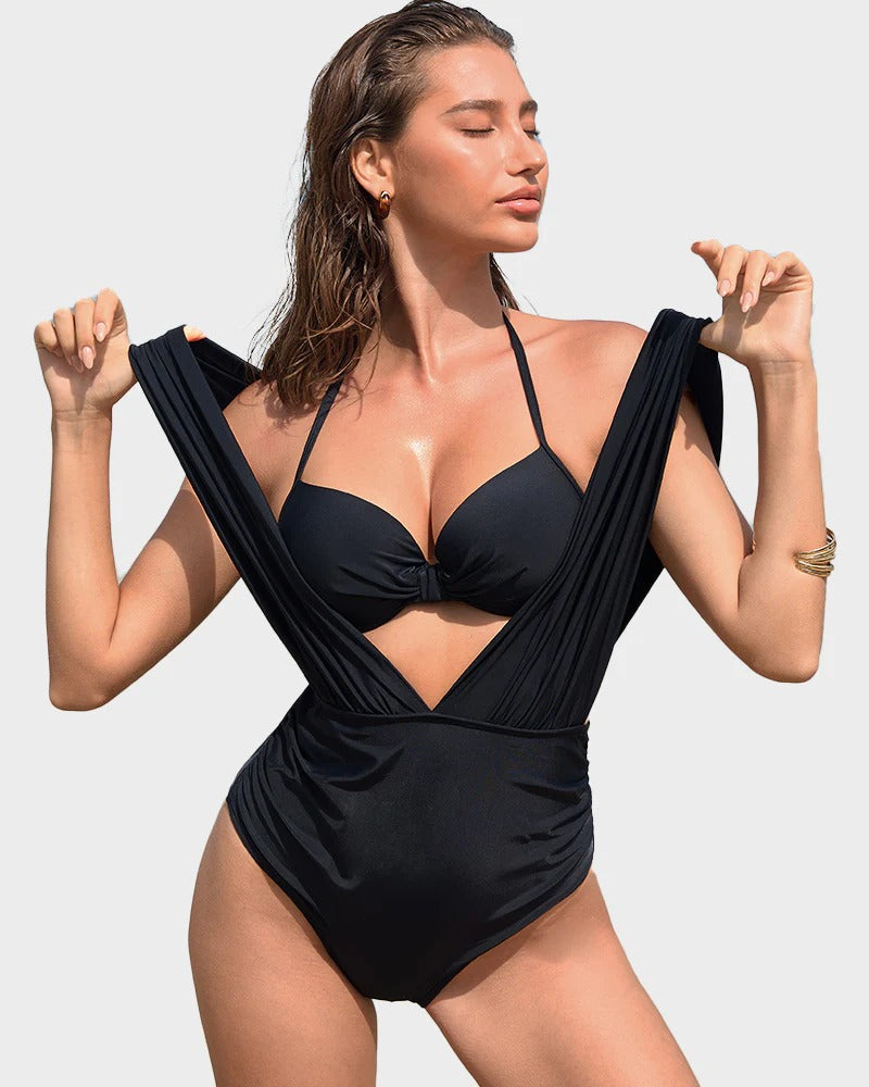 Derin Dekolteli Boyundan Bağlamalı İki Parça Bikini Seti