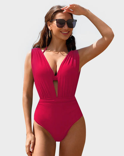 Derin Dekolteli Boyundan Bağlamalı İki Parça Bikini Seti